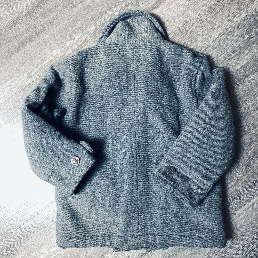 Baby Gap Toddler Wool Peacoat Jacket Lot Black Gray Size 3T Double Breasted - Picture 5 of 11